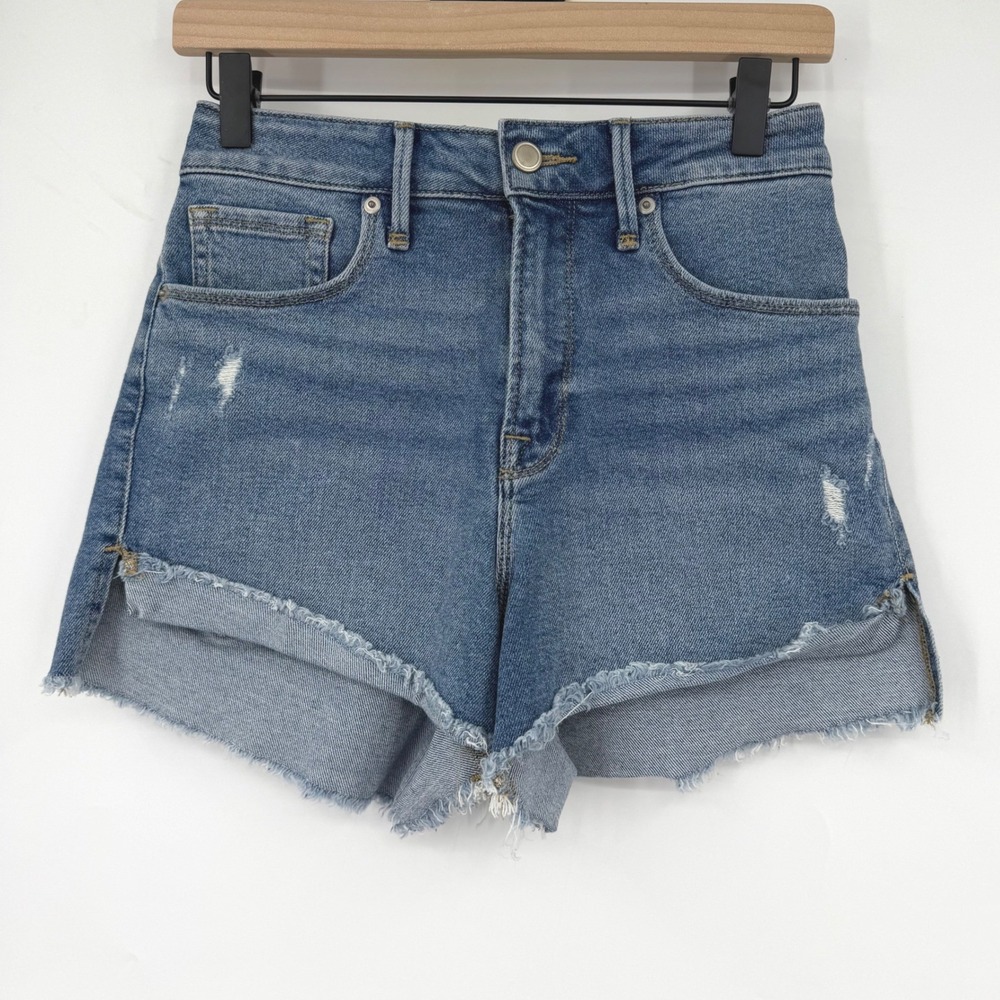 Good American Good Curve High Waist Shorts Womens 26 Blue Distressed Cut Off
